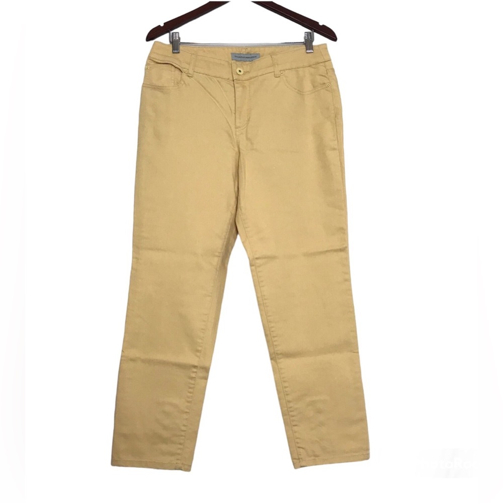 Chico’s Platinum Ultimate Fit Yellow Cropped Denim Pants Womens Size M 10 Boho